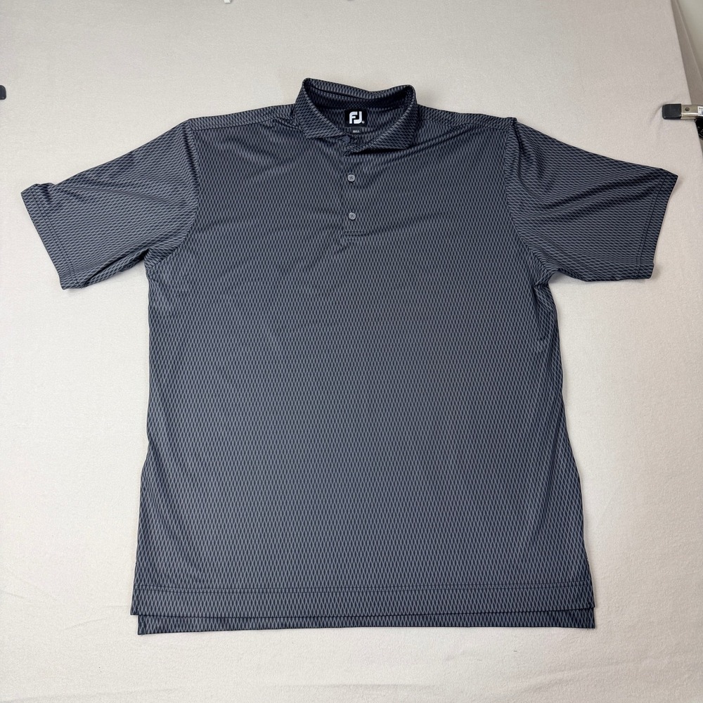 FootJoy Men XL Charcoal Grey Geometric Diamond Print Performance Golf Polo Shirt